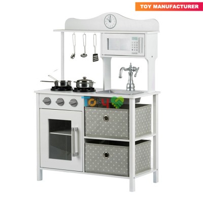 released white wooden pretend play kitchen for children