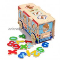 Wooden kids Assembling educational DIY toys Digital Big Bus