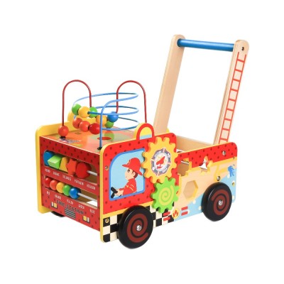 Multifunction four wheels education learning wooden toys cart kids