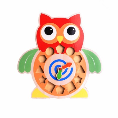 Wholesale owl shape children wooden alarm clock teaching aid baby wooden alarm clock